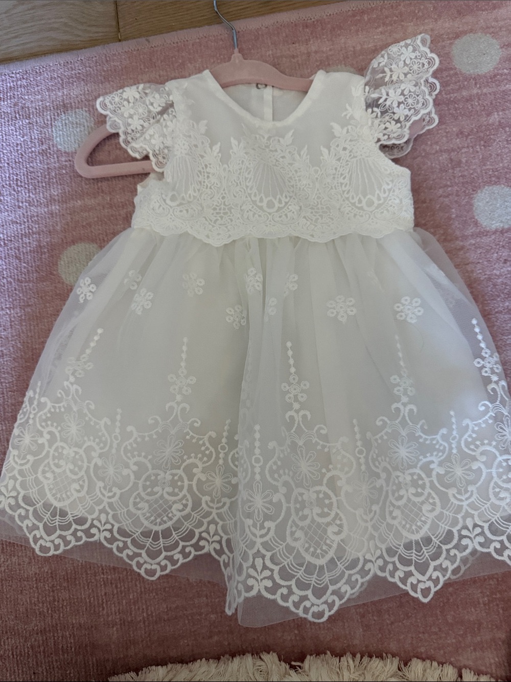 White Lace Baby Dress with Floral Embroidery